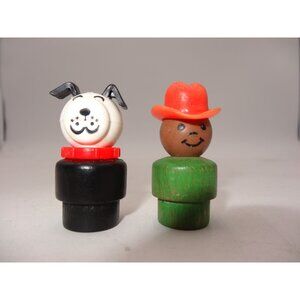 Fisher Price Little People Lucky Dog Red Collar and Green Wood Farmer Cowboy Rar